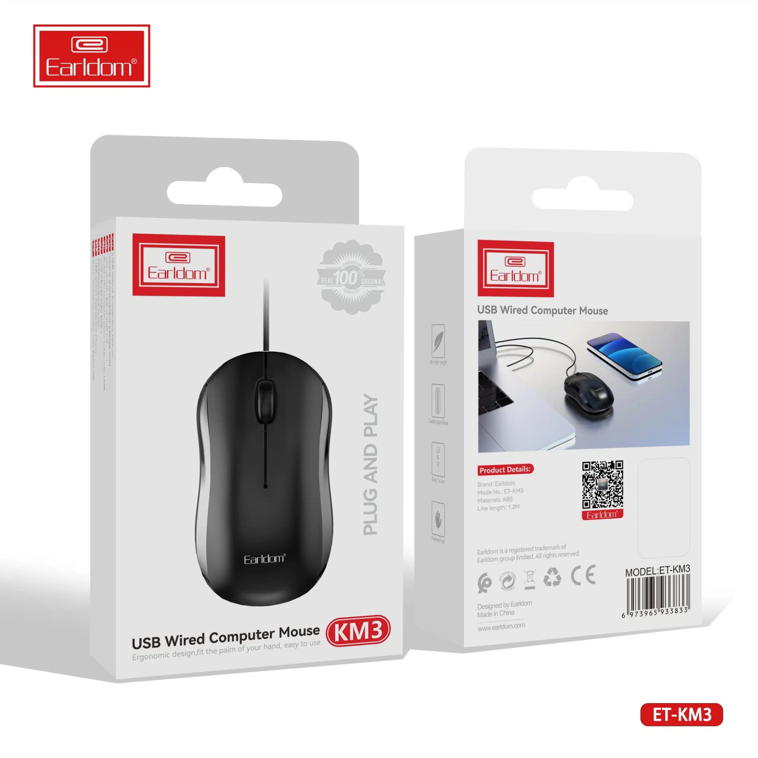 Earldom Wired Mouse Black KM3